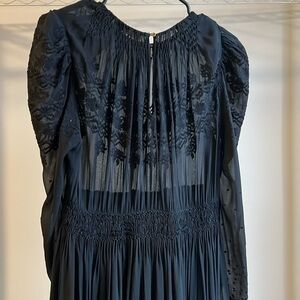 Ulla Johnson black silk embroidered  dress with scalloped hem